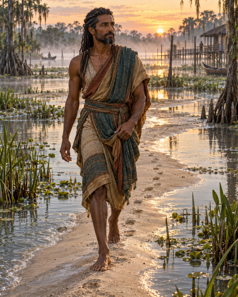 Devotional interpretation of He Who Always Steps on Sand walking a Wran wetland sandbar