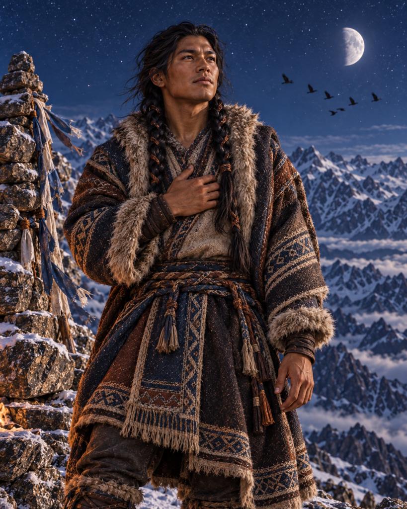 CVM interpretation of Lingit beneath Sedda's Blanket on snowy Mintahoq