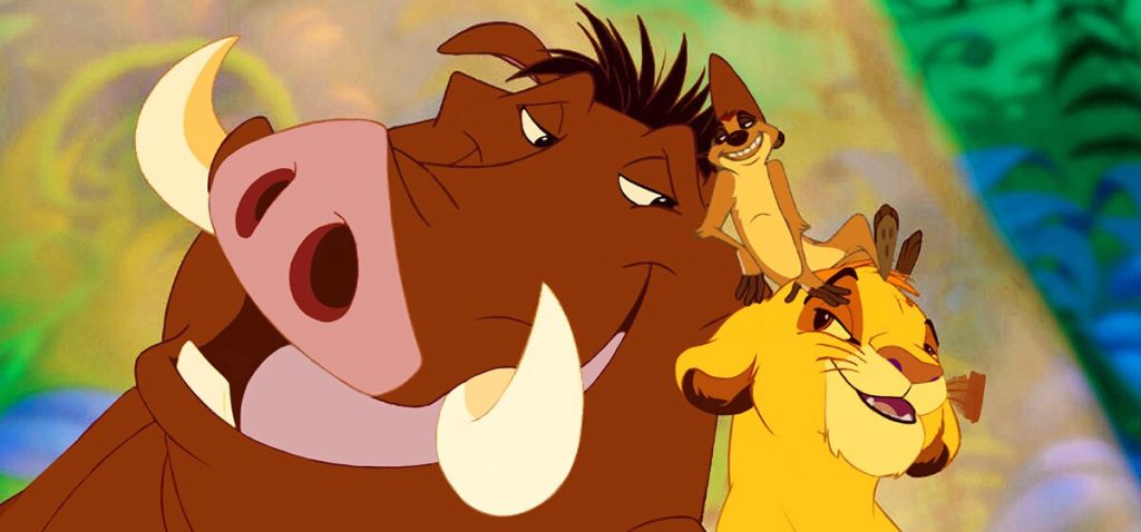 Young Simba with Timon and Pumbaa in official Disney artwork