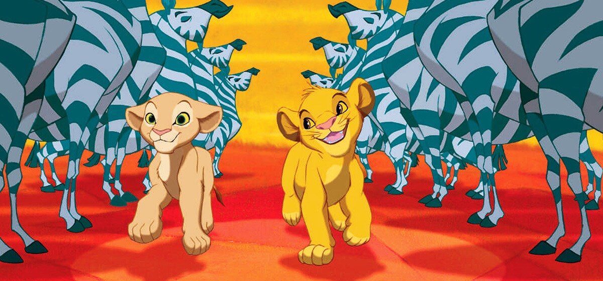 Young Nala beside young Simba in official Disney artwork