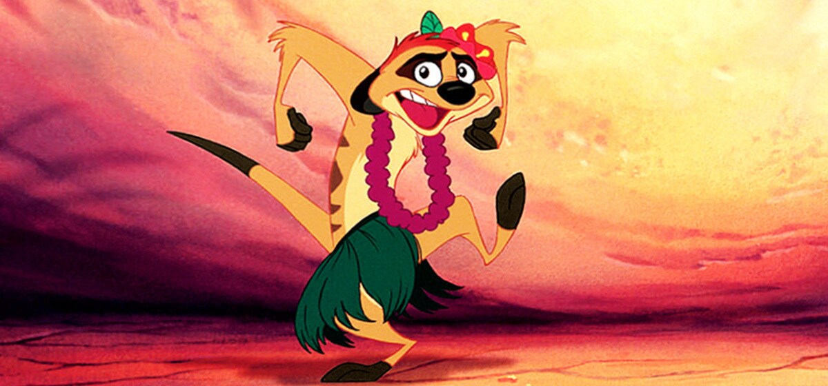 Timon performs the hula distraction in an official Disney still