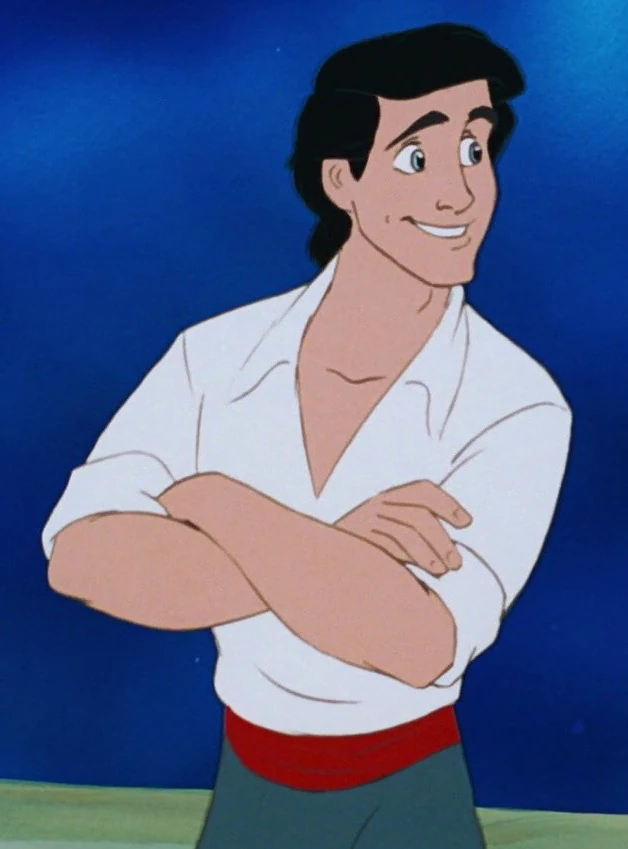Prince Eric smiling in his white shirt in an official Disney character image