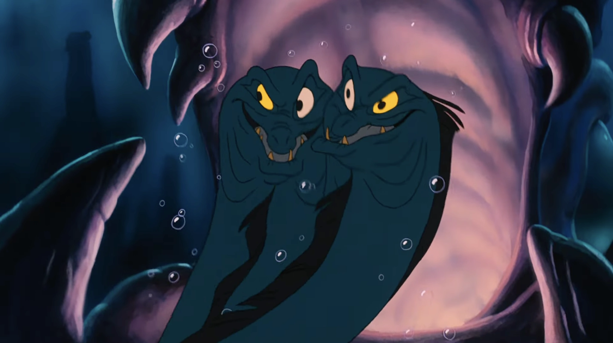 Original fan art of paired magical eels inside a violet surveillance chamber
