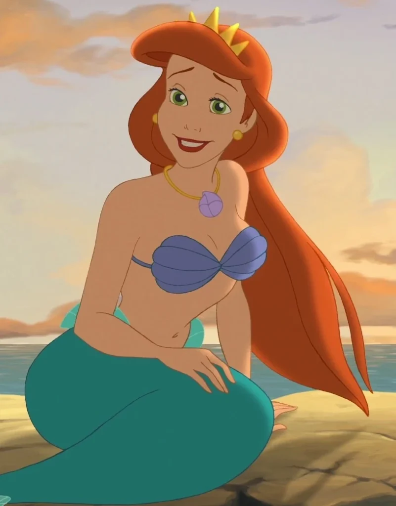 Queen Athena sitting on a rock by the sea in an official Disney character image