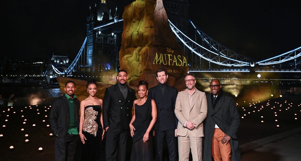 Mufasa The Lion King cast members at the London premiere with Tower Bridge behind them