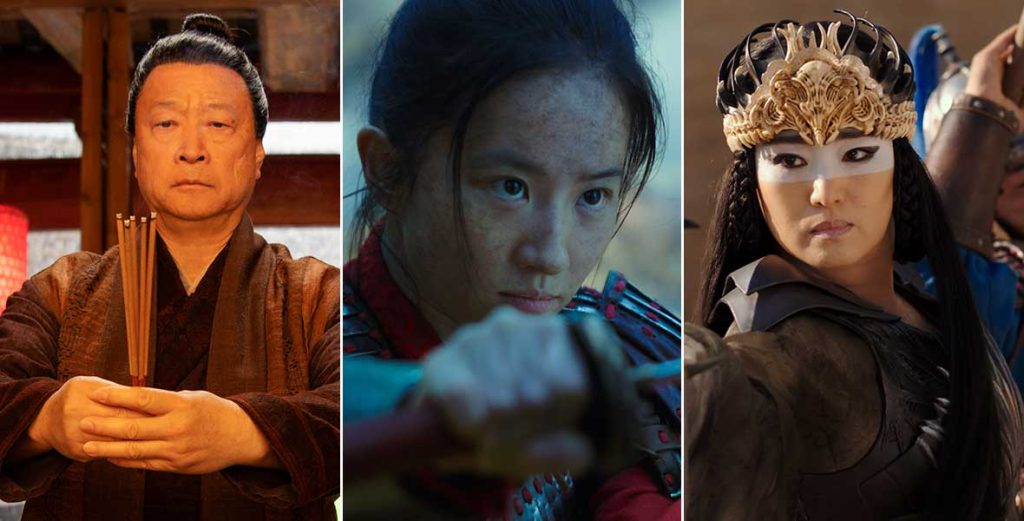 Mulan and the principal characters from Disney’s 2020 live-action film