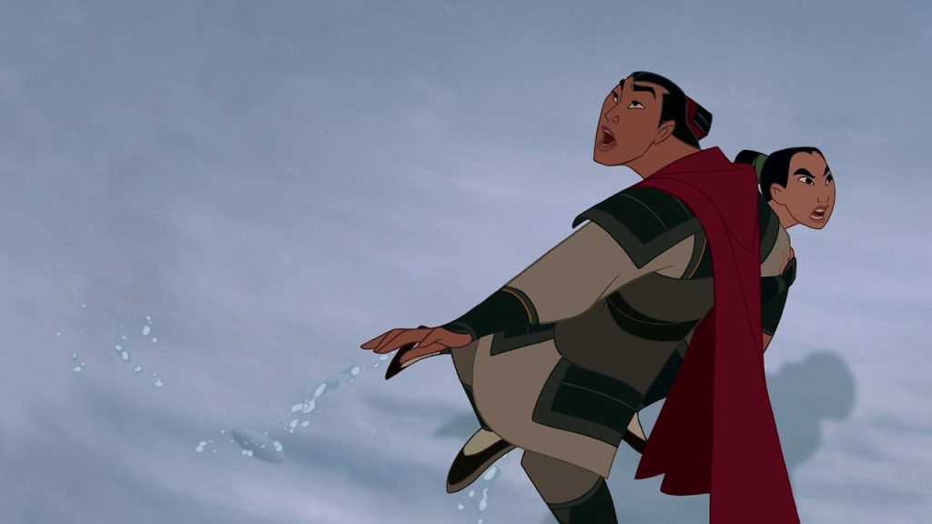 Mulan and Captain Li Shang react during the mountain avalanche