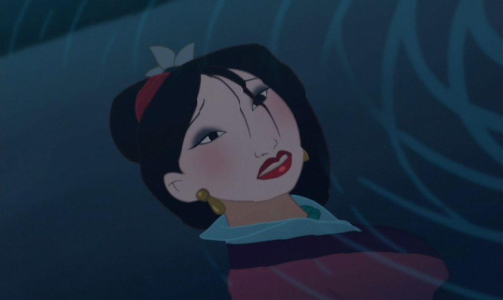 Mulan looks toward her reflection after the matchmaker sequence