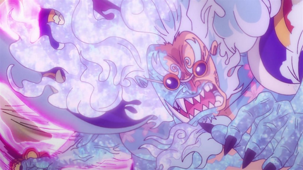 Official One Piece Episode 1022 story scene from Chopper, Hyogoro, Yatappe, Omasa, Queen, Marco, the Scabbards, Kanjuro, Ashura, Momonosuke, Yamato, Inuarashi, Jack, Orochi, Fukurokuju, Raizo, Luffy, Zoro, Law, Kid, Killer, Kaido, Big Mom, Zeus, Prometheus, and Napoleon