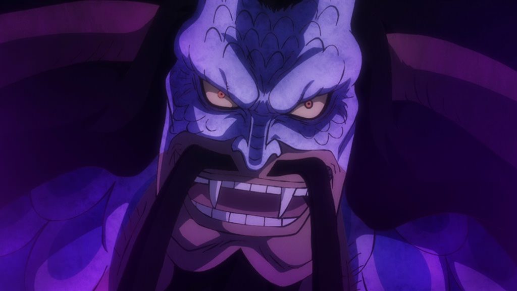 Official One Piece Episode 1025 story scene from Chopper, Hyogoro, Yatappe, Omasa, Queen, Marco, the Scabbards, Kanjuro, Ashura, Momonosuke, Yamato, Inuarashi, Jack, Orochi, Fukurokuju, Raizo, Luffy, Zoro, Law, Kid, Killer, Kaido, Big Mom, Zeus, Prometheus, and Napoleon