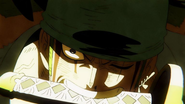 Official One Piece Episode 1027 story scene from Zoro, Law, Luffy, Kaido, Big Mom, Hera, Zeus, Kid, Killer, Hawkins, Uta, Shanks, Benn Beckman, Nami, Usopp, Tama, Komachiyo, Page One, Yamato, Momonosuke, Oden, and the Red Hair Pirates