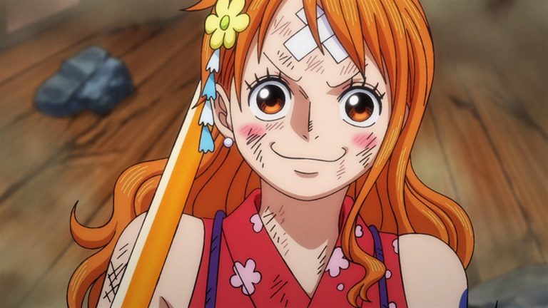Official One Piece Episode 1038 story scene from Momonosuke, Shinobu, Luffy, Kaido, Law, Kid, Big Mom, Nami, Zeus, Usopp, Tama, Ulti, Bao Huang, Yamato, Gifters, Queen, Sanji, Chopper, Zoro, Who’s-Who, Jinbe, Franky, Sasaki, and the Heart Pirates