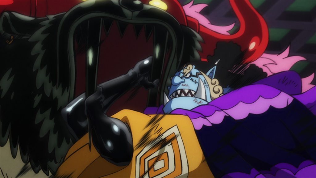 Official One Piece Episode 1040 story scene from Momonosuke, Shinobu, Luffy, Kaido, Law, Kid, Big Mom, Nami, Zeus, Usopp, Tama, Ulti, Bao Huang, Yamato, Gifters, Queen, Sanji, Chopper, Zoro, Who’s-Who, Jinbe, Franky, Sasaki, and the Heart Pirates