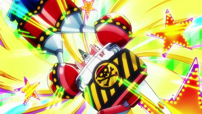 Official One Piece Episode 1041 story scene from Momonosuke, Shinobu, Luffy, Kaido, Law, Kid, Big Mom, Nami, Zeus, Usopp, Tama, Ulti, Bao Huang, Yamato, Gifters, Queen, Sanji, Chopper, Zoro, Who’s-Who, Jinbe, Franky, Sasaki, and the Heart Pirates