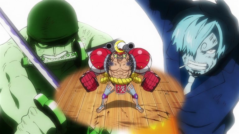 Official One Piece Episode 1047 story scene from Zoro, Sanji, Franky, the Heart Pirates, Jinbe, Kid, Usopp, Tama, Big Mom, Brook, Robin, Inuarashi, Jack, Nekomamushi, Perospero, Pedro, Raizo, Fukurokuju, Momonosuke, Luffy, Yamato, Kaido, Ushimaru, the Wano samurai, Shinobu, Law, and Orochi