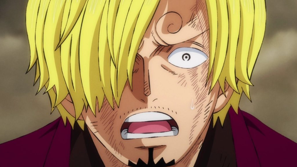 Official One Piece Episode 1055 story scene from Momonosuke, Yamato, Onigashima, Sanji, Queen, Judge, Germa 66, Zoro, King, Robin, CP0, Lucci, Killer, Hawkins, Kid, Big Mom, Apoo, Drake, Nami, Usopp, Kinemon, Kiku, Kanjuro, Orochi, Kazenbo, Law, Hera, Prometheus, and Napoleon
