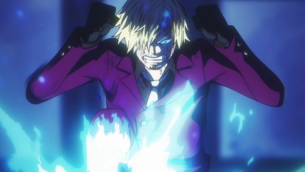 Official One Piece Episode 1061 story scene from Apoo, Drake, Yamato, Fuga, Sanji, Osome, Queen, Germa 66, Judge, Zoro, King, Enma, Hiyori, Orochi, Big Mom, Kid, Law, Izo, Marco, Kazenbo, Robin, Brook, CP0, Momonosuke, Kozaburo, Kuina, Wado Ichimonji, Sandai Kitetsu, and Chuji