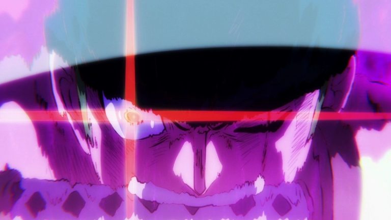 Official One Piece Episode 1062 story scene from Zoro, King, Alber, Kaido, Luffy, Usopp, Kinemon, Kiku, Izo, Raizo, Fukurokuju, CP0, Drake, Apoo, Zunesha, the Five Elders, Big Mom, Law, Kid, Hera, Prometheus, Napoleon, Misery, and Wano