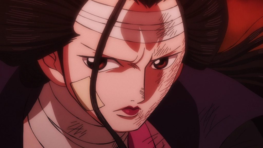 Official One Piece Episode 1063 story scene from Zoro, King, Alber, Kaido, Luffy, Usopp, Kinemon, Kiku, Izo, Raizo, Fukurokuju, CP0, Drake, Apoo, Zunesha, the Five Elders, Big Mom, Law, Kid, Hera, Prometheus, Napoleon, Misery, and Wano