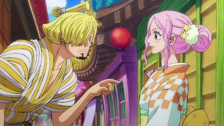 Official One Piece Episode 1084 story scene from Luffy, Momonosuke, Yamato, Shanks, Ryokugyu, Robin, Law, Kid, Sukiyaki, Carrot, Inuarashi, Nekomamushi, Tama, Zoro, Sanji, Usopp, Franky, Hiyori, Kinemon, Buggy, Crocodile, Mihawk, the Straw Hats, Cross Guild, and Wano