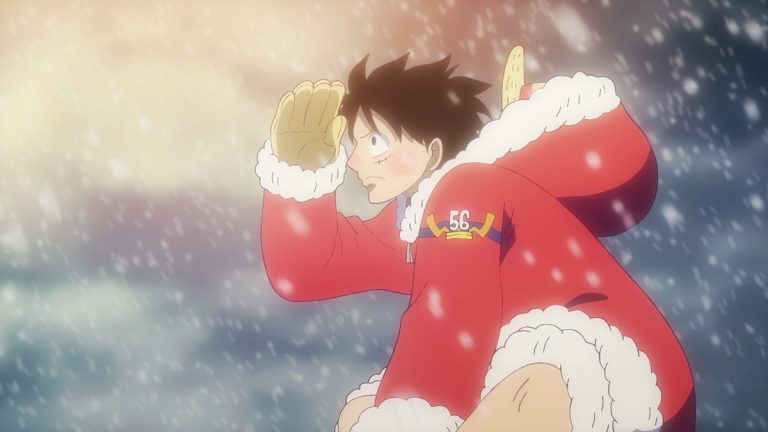 Official One Piece Episode 1089 story scene from Luffy, Hancock, Blackbeard, Rayleigh, Koby, the Seraphim, Sabo, Cobra, Vivi, Bonney, Jinbe, Chopper, Zoro, Robin, Tashigi, Helmeppo, Hibari, Prince Grus, Lilith, Shaka, Atlas, Vegapunk, the Straw Hats, Amazon Lily, Lulusia, and Egghead