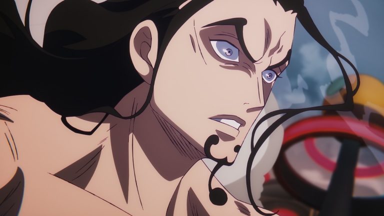 Official One Piece Episode 1100 story scene from Robin, Saul, Clover, Vegapunk, Shaka, Lilith, Pythagoras, Dragon, Kuma, Luffy, Bonney, Lucci, Kaku, Stussy, S-Bear, Atlas, Sentomaru, S-Snake, S-Hawk, S-Shark, Franky, Señor Pink, CP0, Ohara, Elbaf, Mary Geoise, and Egghead