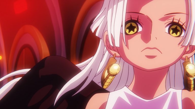 Official One Piece Episode 1101 story scene from Robin, Saul, Clover, Vegapunk, Shaka, Lilith, Pythagoras, Dragon, Kuma, Luffy, Bonney, Lucci, Kaku, Stussy, S-Bear, Atlas, Sentomaru, S-Snake, S-Hawk, S-Shark, Franky, Señor Pink, CP0, Ohara, Elbaf, Mary Geoise, and Egghead