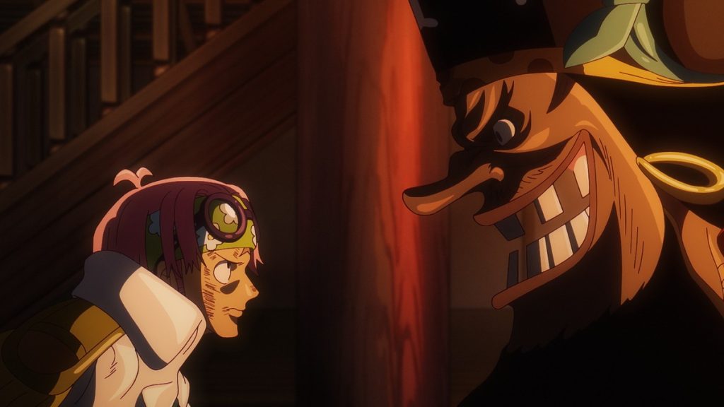 Official One Piece Episode 1113 story scene from Shanks, Kid, Killer, Dorry, Brogy, Koby, Perona, Moria, Prince Grus, Kujaku, Hibari, Garp, Helmeppo, Tashigi, Kuzan, Blackbeard, Law, Bepo, T-Bone, Sengoku, Tsuru, Buggy, Crocodile, Mihawk, Sabo, Dragon, Ivankov, Cross Guild, SWORD, Hachinosu, Elbaf, Winner Island, Lulusia, and Kamabakka