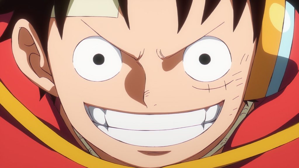 Official One Piece Episode 1123 story scene from Koby, Garp, Helmeppo, Prince Grus, Pizarro, Kuzan, Luffy, York, Vegapunk, Edison, Bonney, Saturn, Kizaru, Sentomaru, Stussy, Lucci, Zoro, Kuma, Sakazuki, the Straw Hats, the Seraphim, the Pacifista, Hachinosu, Mary Geoise, Elbaf, and Egghead