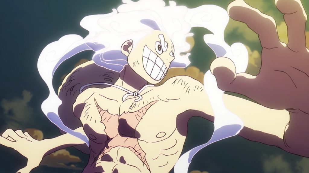 Official One Piece Episode 1128 story scene from Luffy, Kizaru, Saturn, Bonney, Kuma, Atlas, Vegapunk, Sanji, Franky, Bluegrass, Ivankov, Ginny, Roger, Garp, Rocks, Linlin, Dragon, Becory, Revolutionary Army, Celestial Dragons, Egghead, God Valley, Mary Geoise, and Sorbet Kingdom