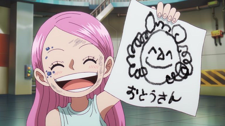 Official One Piece Episode 1134 story scene from Kuma, Ginny, Bonney, Dragon, Ivankov, Gyogyo, Becory, Bulldog, Conney, Vegapunk, Saturn, Kizaru, Sentomaru, Alpha, Luffy, the Straw Hats, the Revolutionary Army, the Seven Warlords, Sorbet Kingdom, East Blue, Thriller Bark, Sabaody, and Egghead