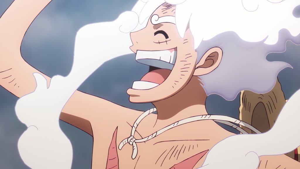 Official One Piece Episode 1140 story scene from Bonney, Kuma, Saturn, Vegapunk, Kizaru, Sanji, Franky, Atlas, Luffy, Gear Five, Nika, Dorry, Brogy, the Giant Warrior Pirates, Zoro, Lucci, Catarina Devon, Van Augur, Caribou, the Blackbeard Pirates, the Pacifistas, the Marines, Egghead, Elbaf, and the Buster Call