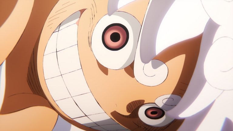 Official One Piece Episode 1142 story scene from Vegapunk, Luffy, Kizaru, Saturn, Bonney, Kuma, Caribou, Catarina Devon, Van Augur, Blackbeard, Dorry, Brogy, the Giant Warrior Pirates, Dragon, Sabo, Ivankov, Ju Peter, Nusjuro, Warcury, Mars, Zoro, Lucci, Sanji, Brook, Lilith, Stussy, Kaku, Edison, the Iron Giant, the Pacifistas, the Marines, Egghead, Punk Records, and the Frontier Dome