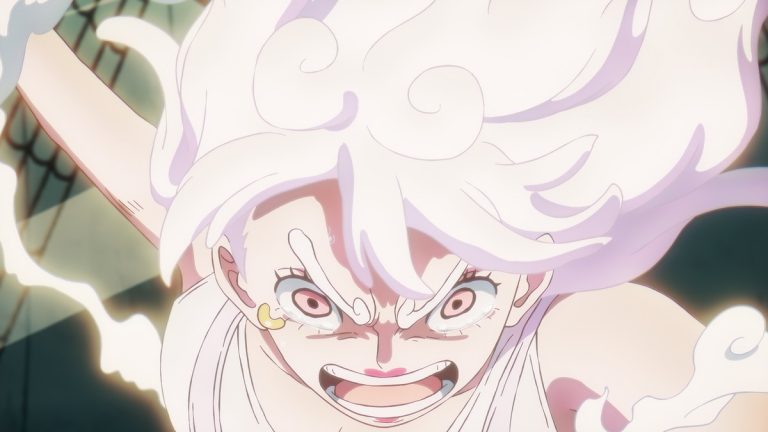 Official One Piece Episode 1152 story scene from Clover, Vegapunk, Ohara, Atlas, Lilith, Bonney, Kuma, Ginny, Luffy, Saturn, Emeth, Joy Boy, the Five Elders, Kizaru, Akainu, York, Edison, Punk Records, Garling, Imu, Dorry, Brogy, the Giant Warrior Pirates, Usopp, Shanks, Bartolomeo, Yasopp, Blackbeard, Kuzan, Garp, Koby, Lafitte, Nami, the Sunny, Egghead, and Elbaf