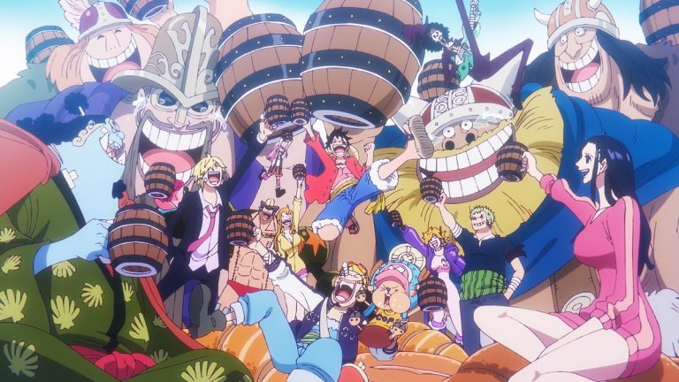 Official One Piece Episode 1155 story scene from Clover, Vegapunk, Ohara, Atlas, Lilith, Bonney, Kuma, Ginny, Luffy, Saturn, Emeth, Joy Boy, the Five Elders, Kizaru, Akainu, York, Edison, Punk Records, Garling, Imu, Dorry, Brogy, the Giant Warrior Pirates, Usopp, Shanks, Bartolomeo, Yasopp, Blackbeard, Kuzan, Garp, Koby, Lafitte, Nami, the Sunny, Egghead, and Elbaf