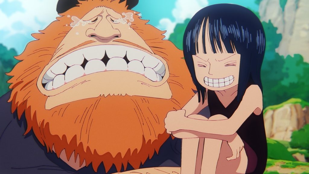 Official One Piece Episode 1163 story scene from Usopp, Luffy, Zoro, Sanji, Chopper, Nami, Robin, Saul, Brook, Franky, Jinbe, Lilith, Bonney, Gerd, Goldberg, Hajrudin, Road, Colon, Ripley, Jorul, Dorry, Loki, King Harald, Shanks, Shamrock, Gunko, the Holy Knights, Harley, Nika, Treasure Tree Adam, the Owl Library, Walrus School, Aurust Castle, and Elbaf