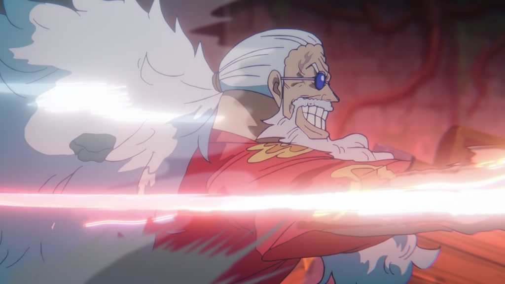 Official One Piece Episode 1170 story scene from Luffy, Zoro, Nami, Road, King Harald, Hajrudin, Shamrock, Shanks, Gunko, Loki, Cerberus, Franky, Ripley, Colon, Scopper Gaban, Gol D. Roger, Silvers Rayleigh, Jorul, Usopp, Gerd, Sommers, Killingham, the Holy Knights, Treasure Tree Adam, Aurust Castle, Walrus School, and Elbaf
