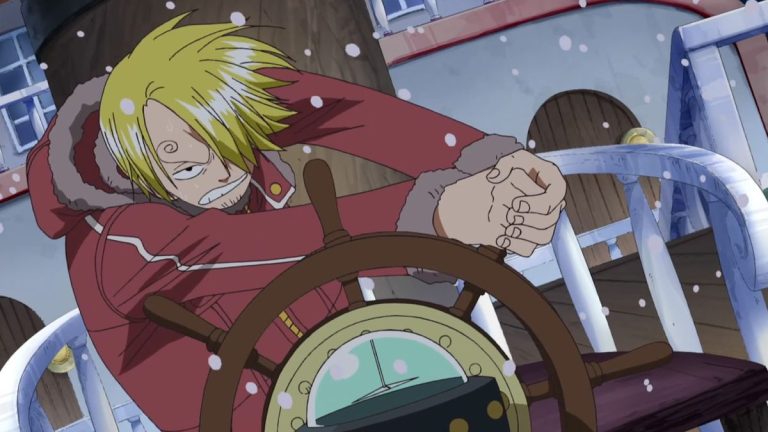 Official One Piece Episode 327 story scene from the Phoenix Pirates, Thousand Sunny machinery, and the Accino Family’s Ice Hunter trap