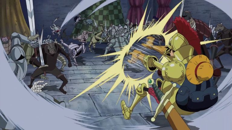 Official One Piece Episode 346 story scene from Hogback’s zombie laboratory, Gecko Moria’s shadow trap, Ryuma, Perona, and the zombie night raid