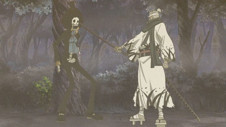 Official One Piece Episode 352 story scene from Brook’s afro vow, Laboon, the shadowless crew, the dawn deadline, Hogback, Moria, and Perona