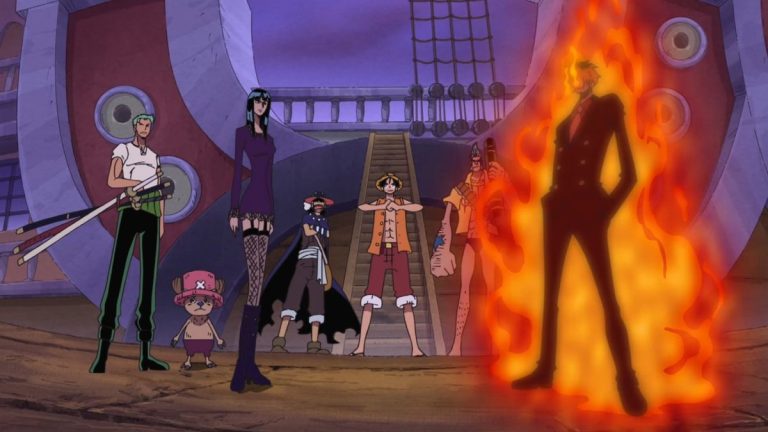 Official One Piece Episode 355 story scene from Brook’s afro vow, Laboon, the shadowless crew, the dawn deadline, Hogback, Moria, and Perona