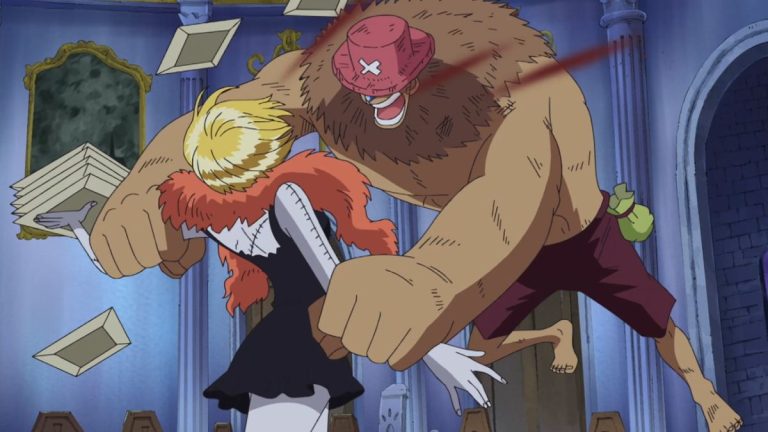 Official One Piece Episode 363 story scene from Zoro and Ryuma, Chopper and Hogback, Oars hunting the Straw Hats, Nami waking, and Absalom’s coerced wedding