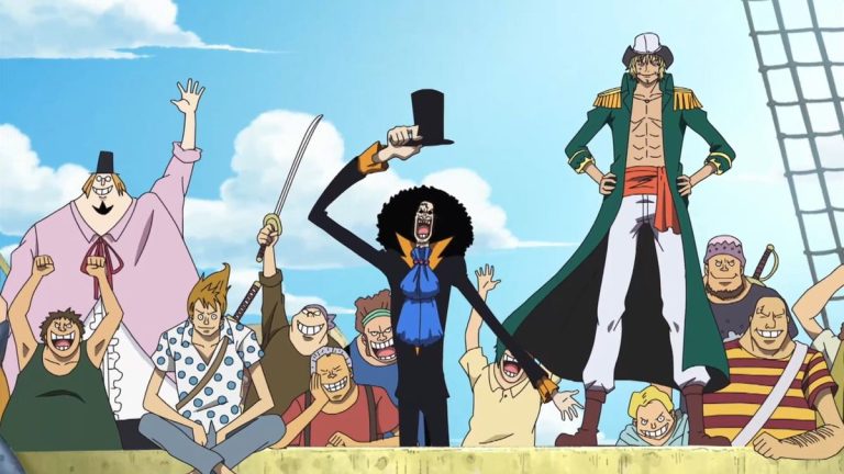 Official One Piece Episode 379 story scene from Zoro taking Luffy’s pain, Brook remembering Laboon and the Rumbar Pirates, Binks’ Sake, and Brook joining the crew