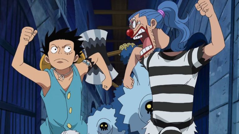 Official One Piece Episode 423 story scene from Zoro and Perona on Kuraigana, Brook in Harahettania, Hancock’s Impel Down infiltration, Buggy, Crimson Hell, Wild Beast Hell, Galdino, and Magellan