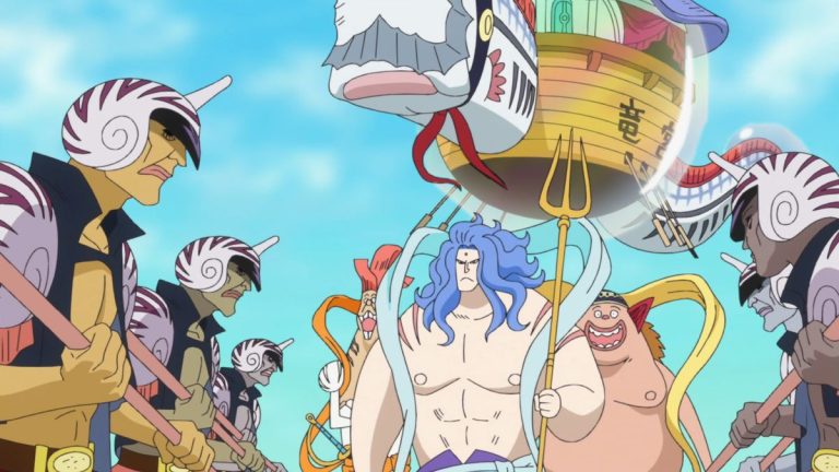 Official One Piece Episode 528 story scene from Fish-Man Island arrival, Hammond, the New Fish-Man Pirates, Mermaid Cove, Sanji’s blood crisis, Camie, Pappag, Madam Shyarly, King Neptune, Ryugu Palace, and Princess Shirahoshi