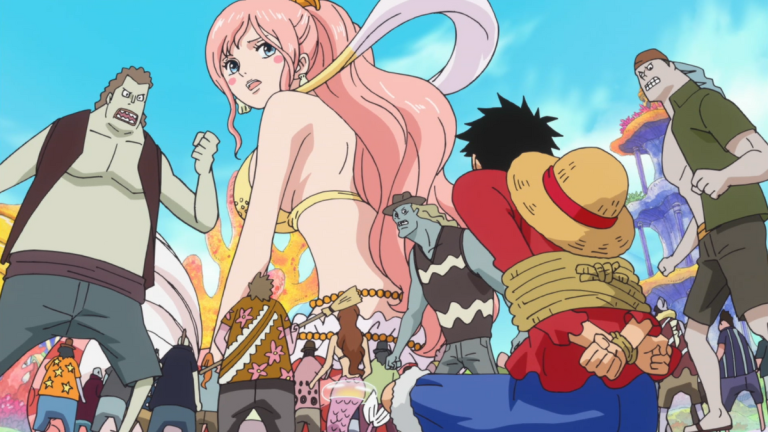 Official One Piece Episode 537 story scene from Shirahoshi, Vander Decken IX, Hody Jones, Nami, Jinbe, Arlong, Fisher Tiger, the Sun Pirates, Mary Geoise, slavery, liberation, and Kizaru