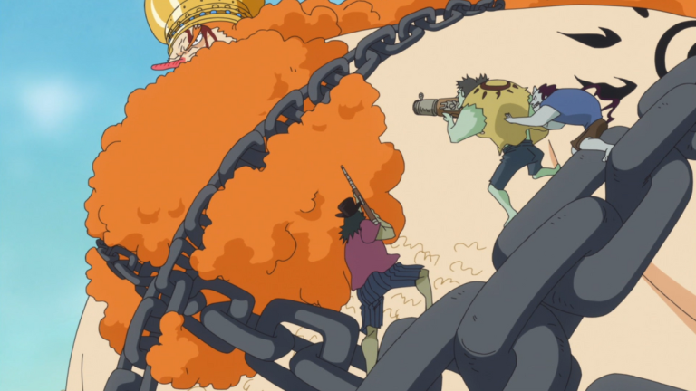 Official One Piece Episode 551 story scene from Nami, Jinbe, Arlong, Hody Jones, King Neptune, the Ryugu princes, Energy Steroids, Shirahoshi, the New Fish-Man Pirates, and Gyoncorde Plaza