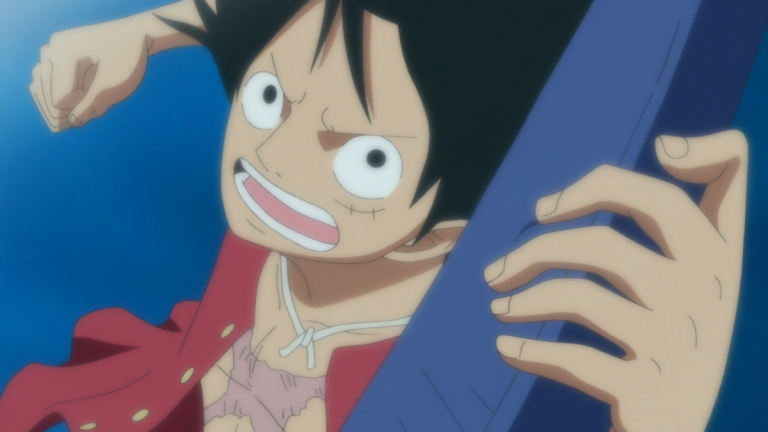 Official One Piece Episode 560 story scene from General Franky, the Thousand Sunny, Noah, Shirahoshi, Vander Decken IX, Luffy, Hody Jones, Gyoncorde Plaza, and the New Fish-Man Pirate officers