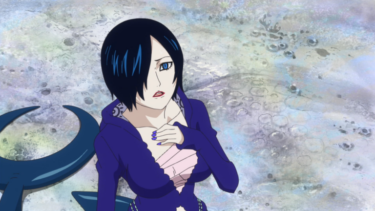 Official One Piece Episode 566 story scene from Hody Jones, Luffy, Shirahoshi, Fukaboshi, inherited hatred, Energy Steroids, Red Hawk, Ace, the New Fish-Man Pirate officers, and Noah