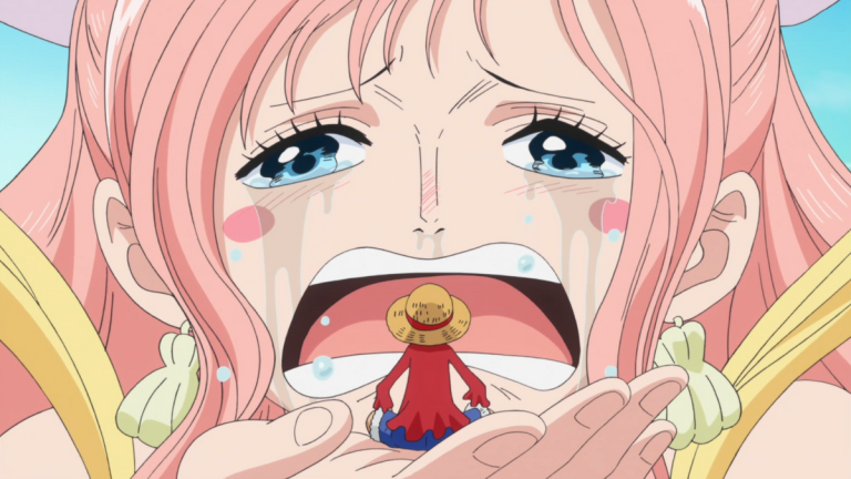 Official One Piece Episode 573 story scene from Fish-Man Island farewell, Shirahoshi, Jinbe, the New World, Lily Enstomach, Panz Fry, Shuzo, the Neo Marines, and the Z’s Ambition Film Z tie-in
